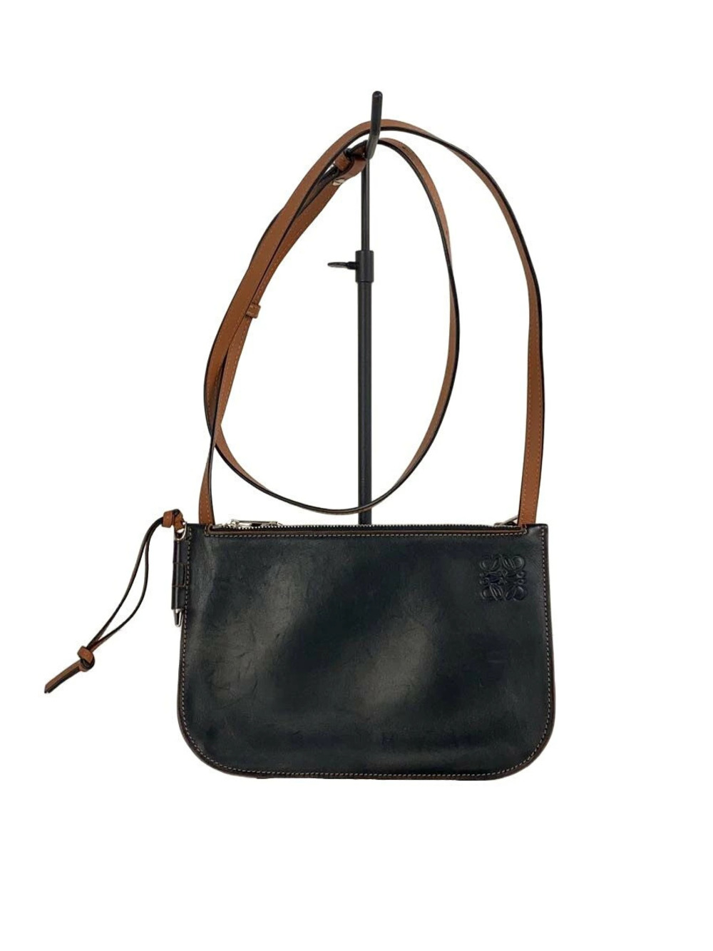 Loewe Shoulder Bag Leather Black Brown Double Zip